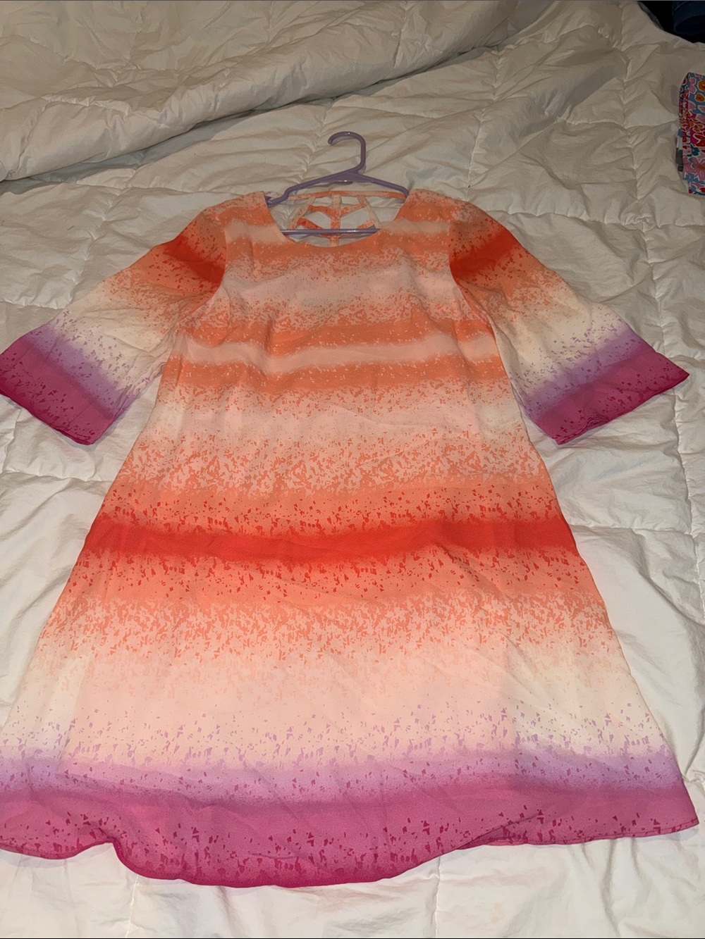 Womens Orange Ombre Midi Dress with Purple Accent